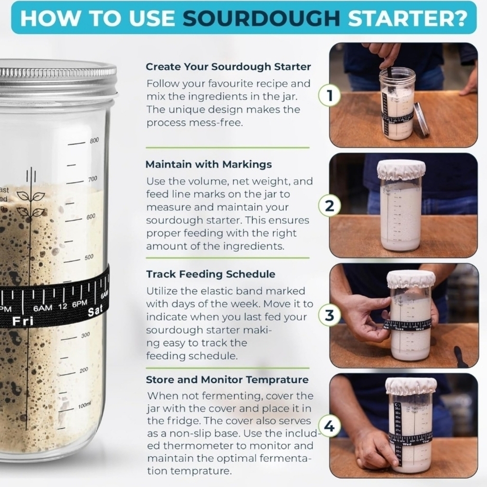 Celestique 34oz/ 1000ml Sourdough Starter Jar Kit for Bread Baking - Picture 5 of 7